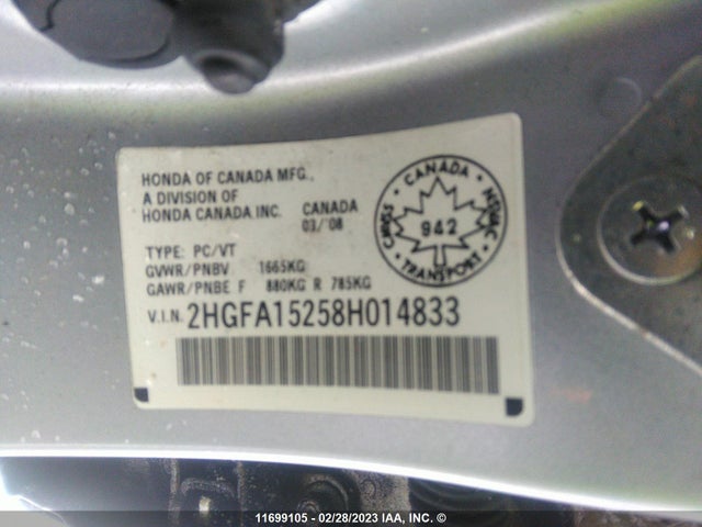 Honda Civic Dx 2008 2HGFA15258H014833 Image 11