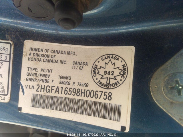Honda Civic Lx 2008 2HGFA16598H006758 Image 11