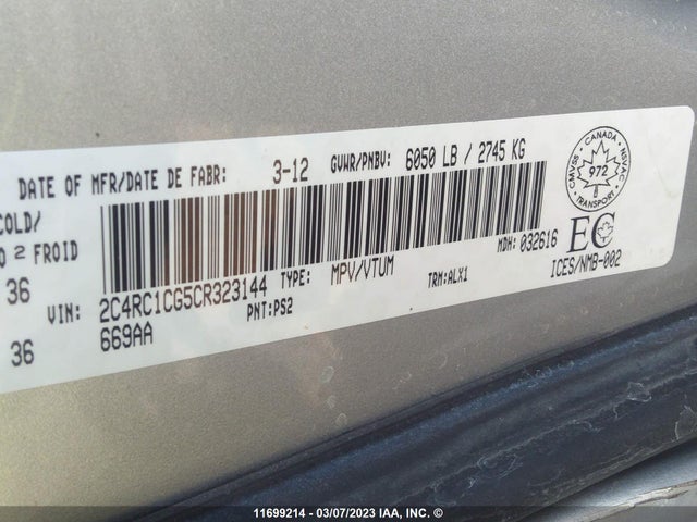 2C4RC1CG5CR323144 Chrysler Town & Country Touring L