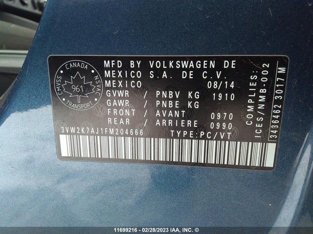 Volkswagen JETTA S 2015 3VW2K7AJ1FM204666 Image 10