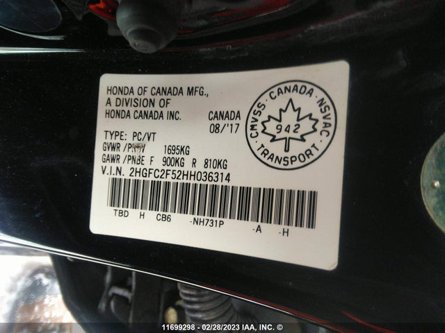 Honda Civic Lx 2017 2HGFC2F52HH036314 Image 9