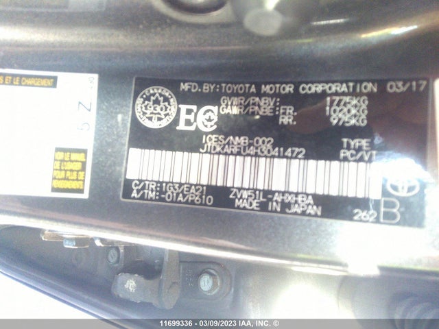 Toyota Prius 2017 JTDKARFU4H3041472 Image 9