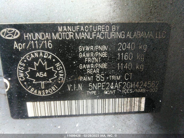 Hyundai SONATA SE 2016 5NPE24AF2GH424562 Image 9