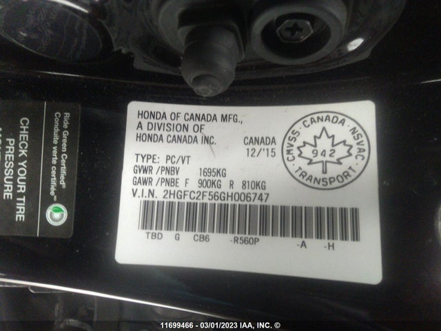 Honda Civic Lx 2016 2HGFC2F56GH006747 Image 11
