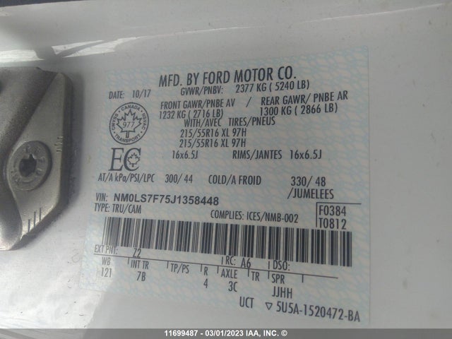 Ford 2.5l dohc pfi 2018 NM0LS7F75J1358448 Image 28