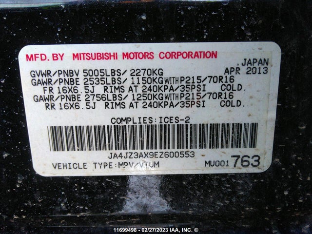 JA4JZ3AX9EZ600553 Mitsubishi Outlander Se