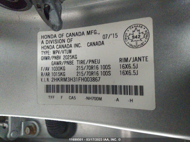 Honda CR-V LX 2015 2HKRM3H31FH003867 Image 9