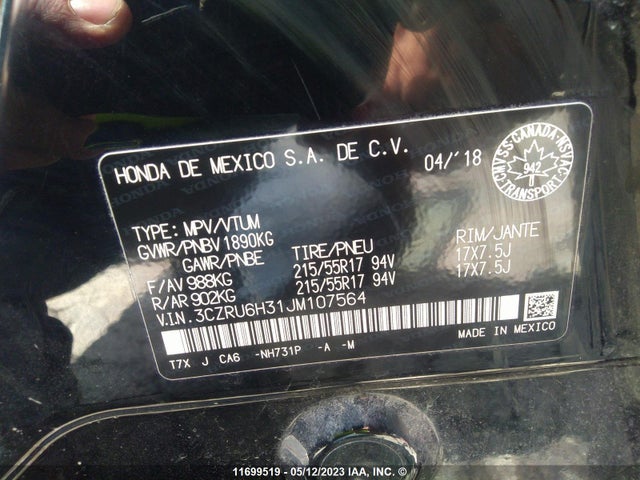 Honda HR-V LX 2018 3CZRU6H31JM107564 Image 10