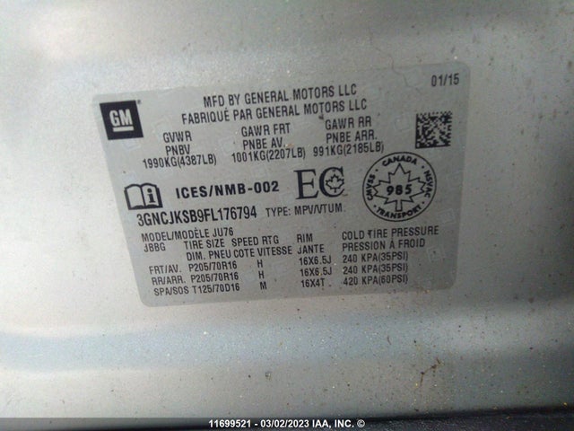 Chevrolet TRAX LS 2015 3GNCJKSB9FL176794 Image 9