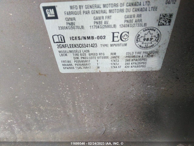 Chevrolet EQUINOX LT 2012 2GNFLEEK5C6341423 Image 11