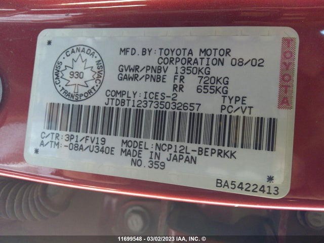 Toyota Echo 2003 JTDBT123735032657 Image 10