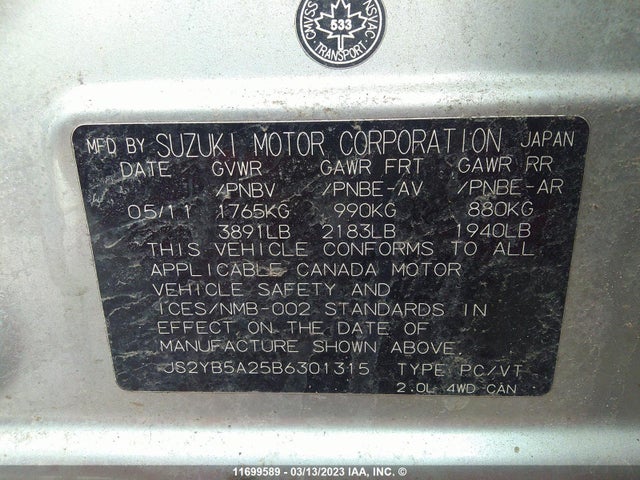 JS2YB5A25B6301315 Suzuki Sx4 Jx