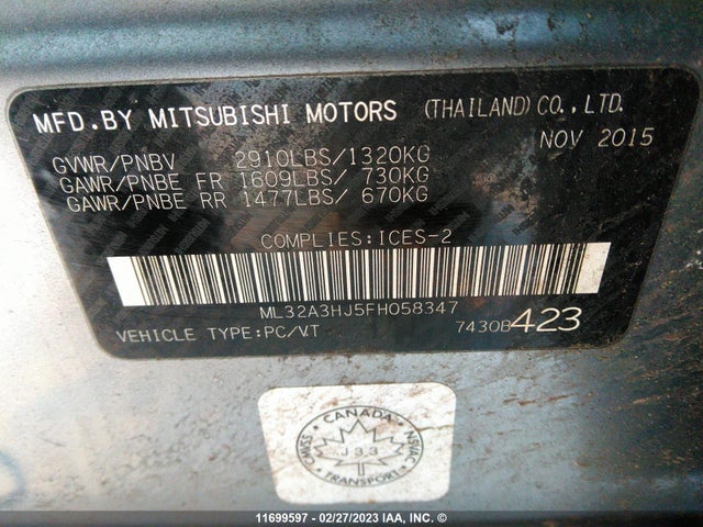 ML32A3HJ5FH058347 Mitsubishi MIRAGE DE