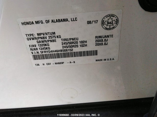 5FRYD4H46HB508152 Acura Mdx Navi