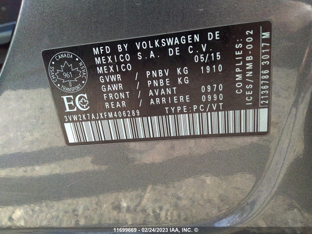 3VW2K7AJXFM406289 Volkswagen JETTA S