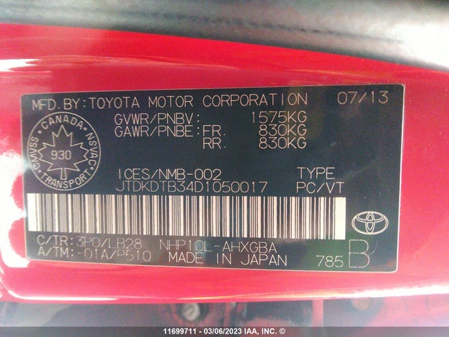 Toyota PRIUS C 2013 JTDKDTB34D1050017 Image 10