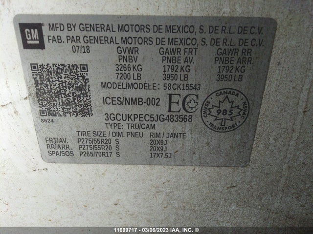 Chevrolet Silverado K1500 Custom 2018 3GCUKPEC5JG483568 Image 9