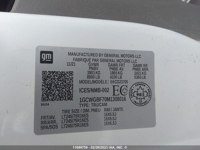 Chevrolet Express G2500 2021 1GCWGBF70M1308016 Image 9