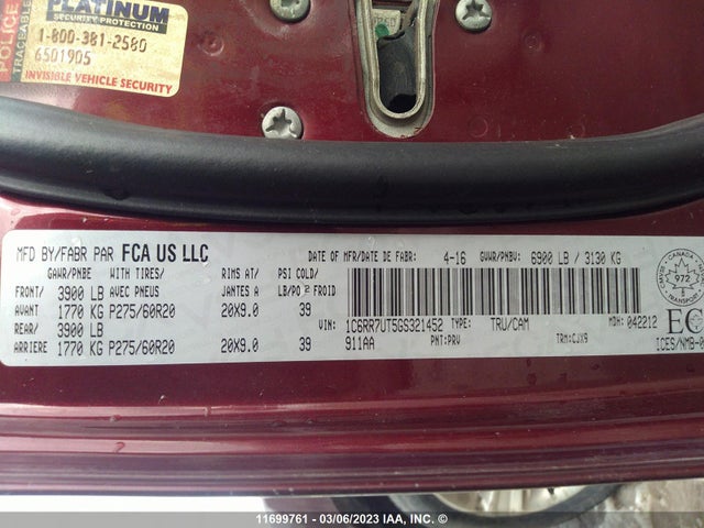 1C6RR7UT5GS321452 RAM 1500 Sport