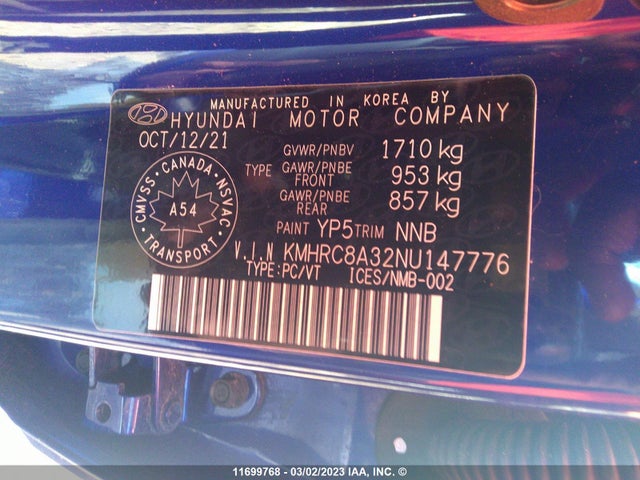 Hyundai Venue Sel/denim 2022 KMHRC8A32NU147776 Image 10