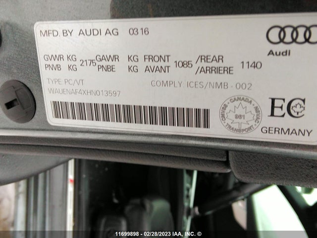 WAUENAF4XHN013597 Audi A4 Premium Plus
