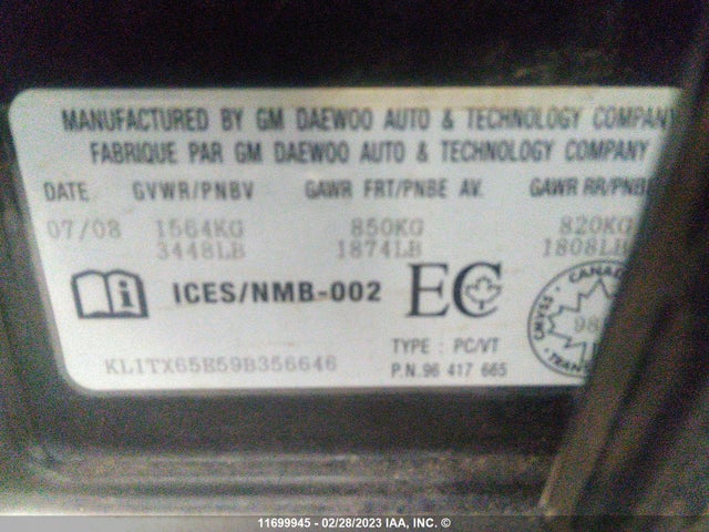 Chevrolet AVEO LT 2009 KL1TX65E59B356646 Image 11