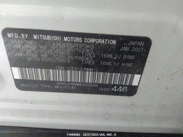 JA4AJVAW9MU602549 Mitsubishi Rvr Se/sel/le/gt