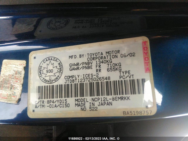 Toyota Echo 2002 JTDBT123725026548 Image 10
