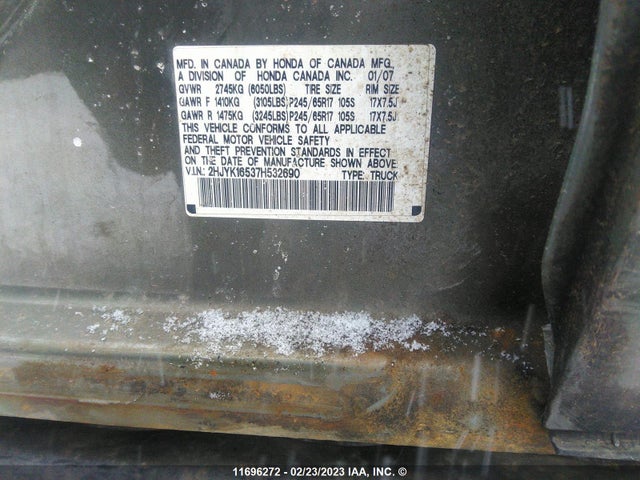 Honda Ridgeline Rtl 2007 2HJYK16537H532690 Image 10