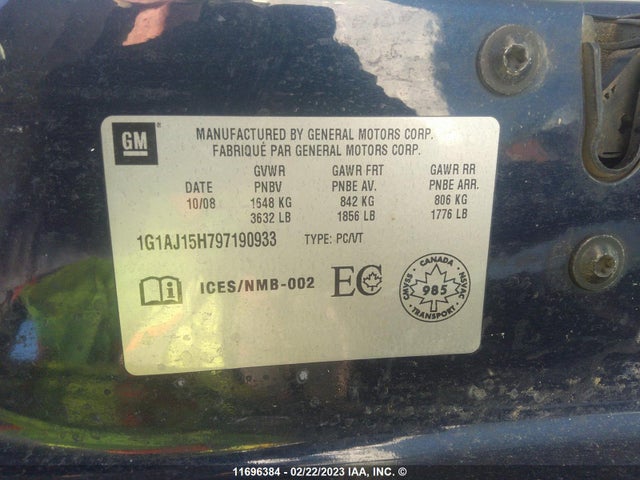 Chevrolet Cobalt 2009 1G1AJ15H797190933 Image 10