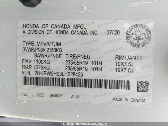 Honda Cr-v Touring 2020 2HKRW2H93LH228425 Image 9