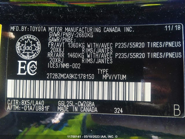 2T2BZMCA9KC178150 Lexus Rx 350 Base/350 F-sport