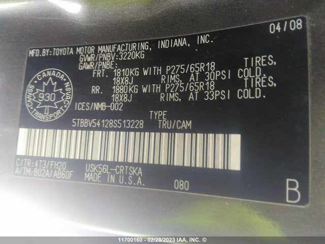 Toyota Tundra Double Cab/double Cab Sr5 2008 5TBBV54128S513228 Image 10
