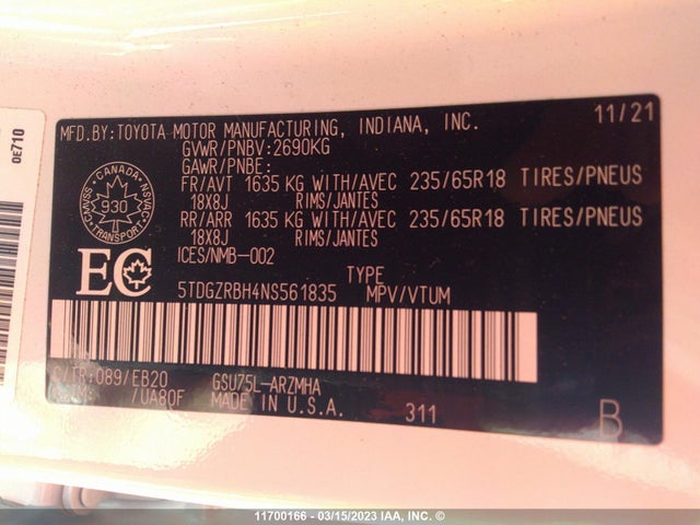 Toyota Highlander Xle 2022 5TDGZRBH4NS561835 Image 9
