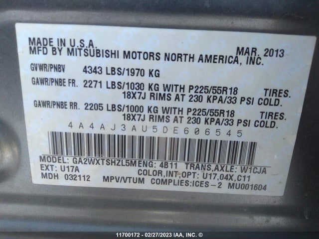 4A4AJ3AU5DE606545 Mitsubishi RVR SE