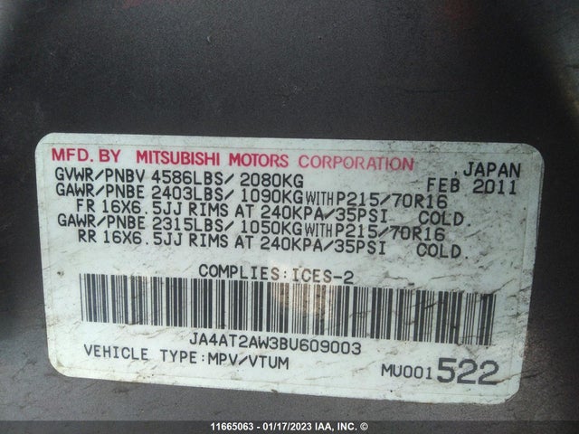 JA4AT2AW3BU609003 Mitsubishi Outlander Es