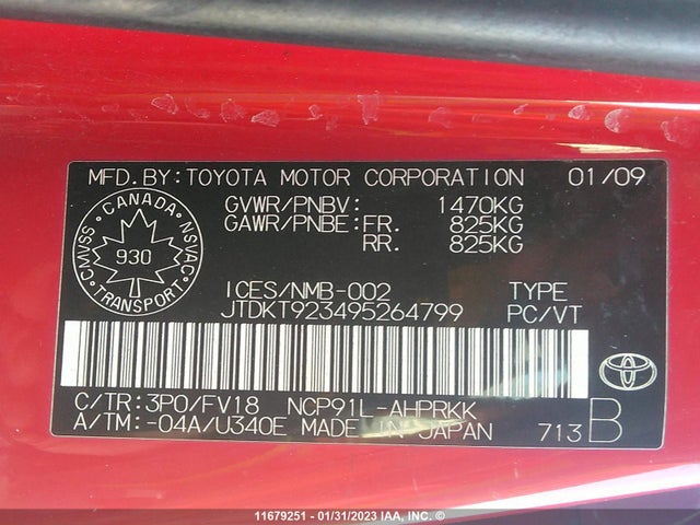 Toyota Yaris 2009 JTDKT923495264799 Image 11