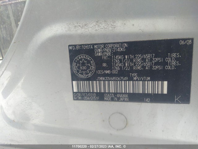 Toyota RAV4 2008 JTMBK33V685067549 Image 10
