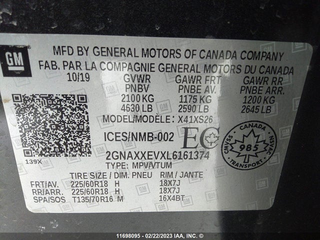 Chevrolet Equinox Premier 2020 2GNAXXEVXL6161374 Image 9