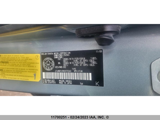 JTJHW31U982070260 Lexus RX 400H