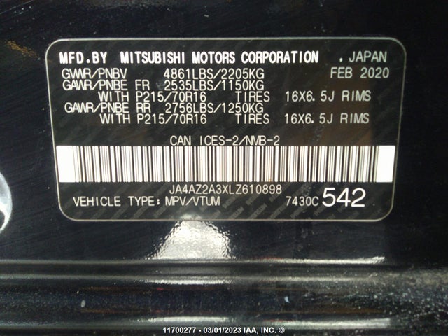 JA4AZ2A3XLZ610898 Mitsubishi Outlander Es