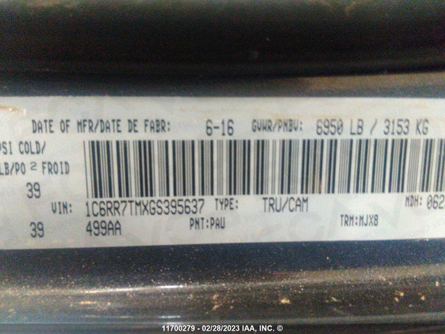 1C6RR7TMXGS395637 RAM 1500 Slt