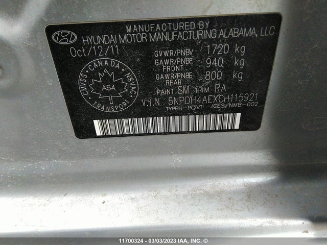 Hyundai Elantra Gls/limited 2012 5NPDH4AEXCH115921 Image 10