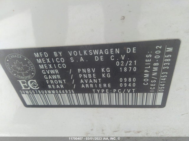 Volkswagen Jetta Sel Premium 2021 3VWG57BU8MM044935 Image 10
