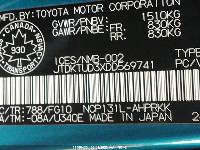 Toyota Yaris 2013 JTDKTUD3XDD569741 Image 9