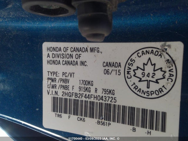 Honda Civic Lx 2015 2HGFB2F44FH043725 Image 9