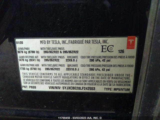 Tesla MODEL X 2020 5YJXCBE28LF242553 Image 11