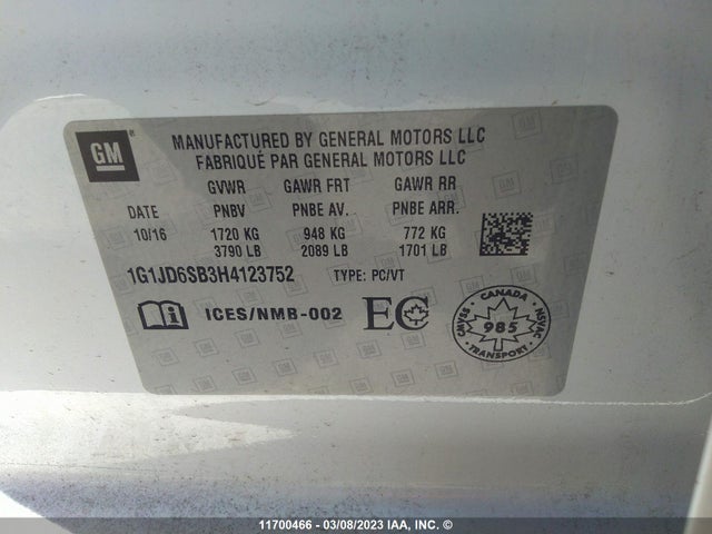 Chevrolet SONIC LT 2017 1G1JD6SB3H4123752 Image 10