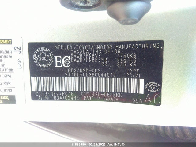 Toyota Corolla S/le/xle 2009 2T1BU40E39C044013 Image 10