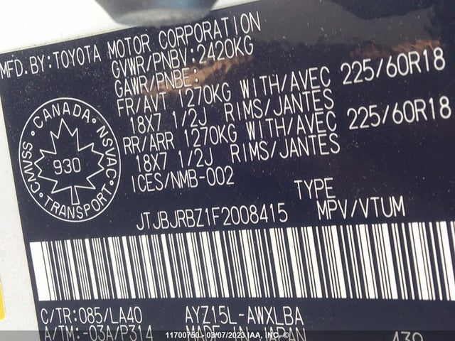 JTJBJRBZ1F2008415 Lexus NX 300H